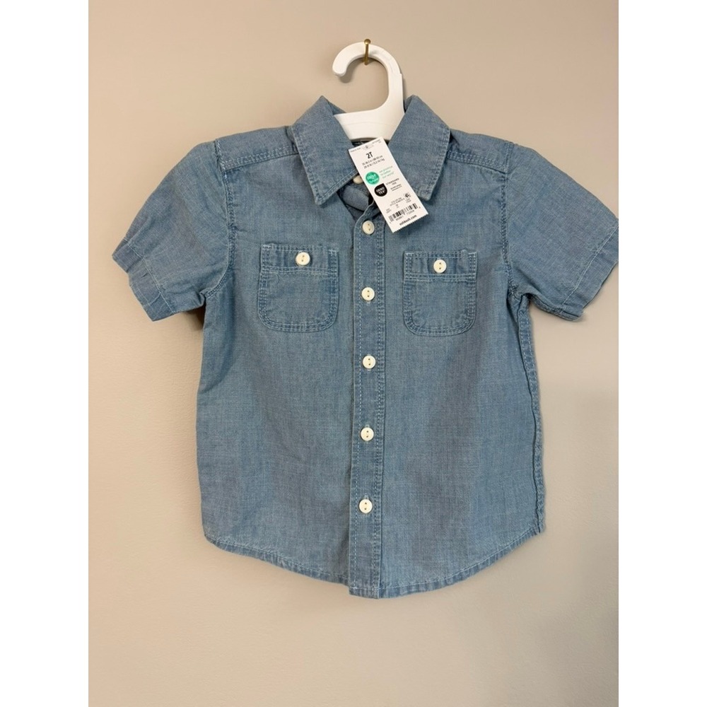 OshKosh B gosh Chambray Shirt Toddler Boy 2T Blue Button Front NWT